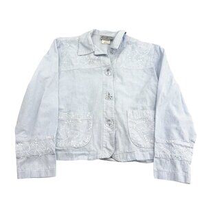 Saint Germain Paris Blue Striped‎ Embroidered Cotton Jacket XSmall Made In USA